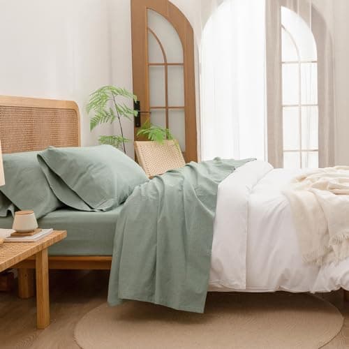BESTOUCH Solid Linen Grey Queen Sheet Set 100% Washed Cotton