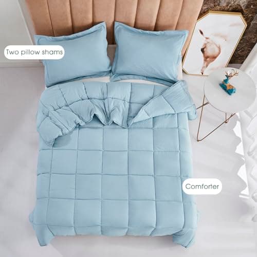 King Size Blue Down Alternative Comforter Set - Reversible Chic Quilt Design