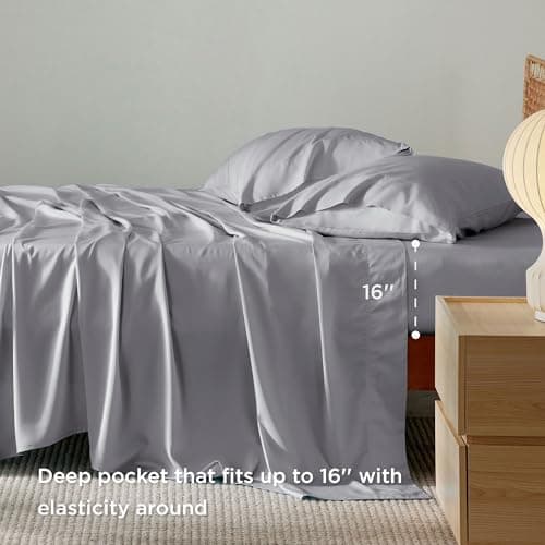 Bedsure King Size Cooling Sheets, Rayon from Bamboo, Deep Pocket 16", Silver Grey