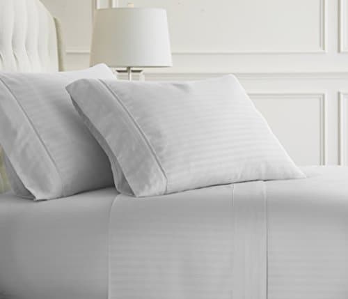 Embossed 4 Piece Sheet Set for California King Bed, White Stripe Pattern