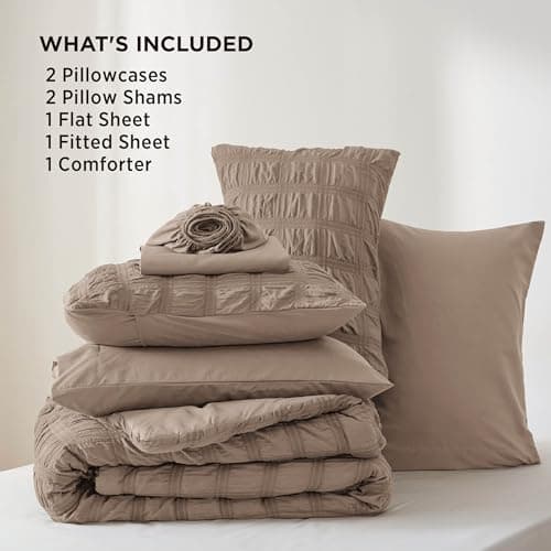 Bedsure Queen Size Bed in a Bag Plaid Seersucker Comforter Sets