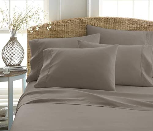 6 Piece Taupe King Size Linen Bed Sheet Set
