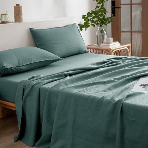 EVERLY Stone-Washed French Linen Sheets, King Size - Aqua