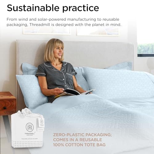 100% Egyptian Cotton Queen Sheet Set | Soft Cooling Damask Jacquard | Deep Pocket | Light Blue