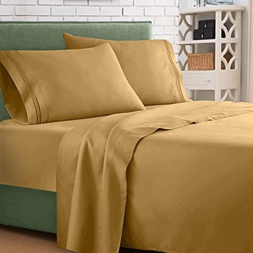 Clara Clark Supreme 1500 Thread Count 4PC Bed Sheet Set - Queen, Camel Gold