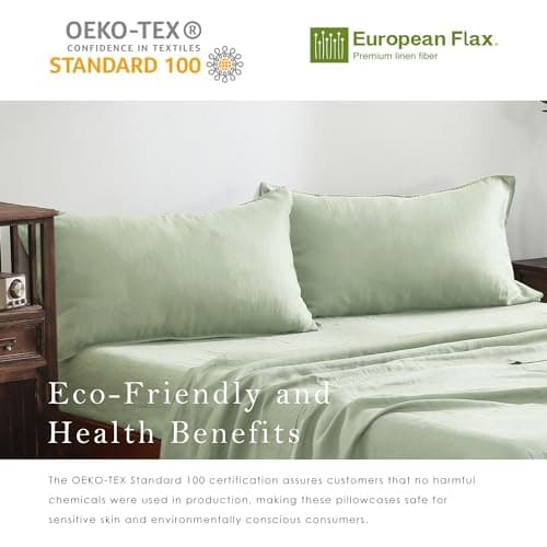 Set of 2 Sage Linen Pillow Cases - 20x26 Inch Standard Size
