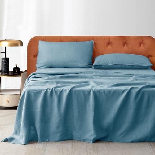 Breathable Cotton Linen King Bed Sheets, 4 Piece Set