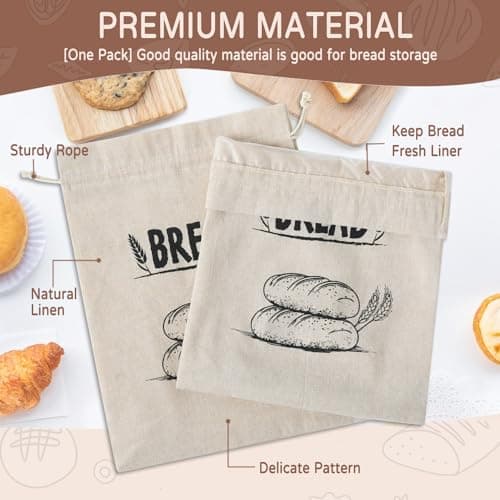Reusable Linen Bread Bags for Sourdough and Toast, Extend Freshness with Drawstring Storage
