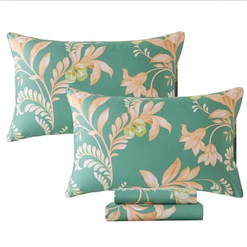 Queen Percale Cotton Sheets Set, Luxury Vintage Roses Floral, Deep Pocket Fitted, Super Soft & Breathable, 4pcs