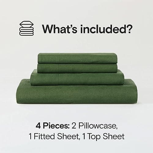 Sijo Organic Stone Washed French Linen Bed Sheet Set, GOTS Certified, Best Cooling Linen Award (Forest, King)