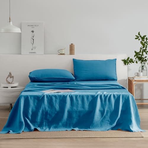 EVERLY Stone-Washed French Linen Sheets, King Size - Aqua
