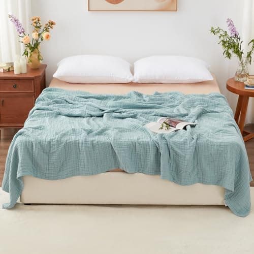 Cyan 100% Cotton Love's Cabin Queen Muslin Blanket, 90"x90"