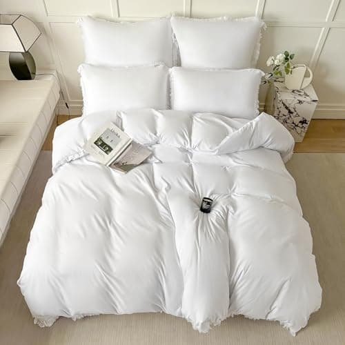 White Ultra Soft Boho Tassel Queen Duvet Cover & Pillow Shams 3-Piece Set