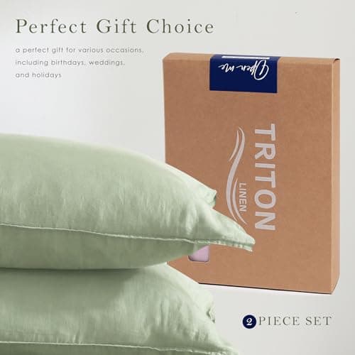 Set of 2 Sage Linen Pillow Cases - 20x26 Inch Standard Size