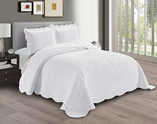 Oversized Beige Linen Plus Embossed Coverlet Bedspread Full/Queen New #Dana
