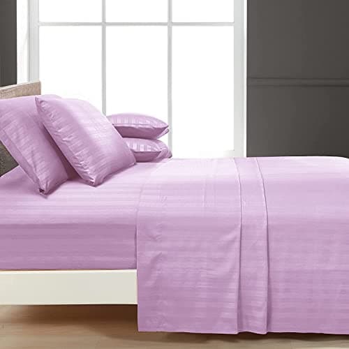 Lavender Stripe 100% Organic Cotton Bed Sheets & Pillowcases, Full-XL 6-Piece Set