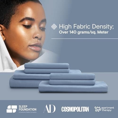 Bamboo Viscose DOZ Sheet Set, 100% Organic, Buttery Soft, Cooling, High GSM, Deep Pockets (Queen, Sky)
