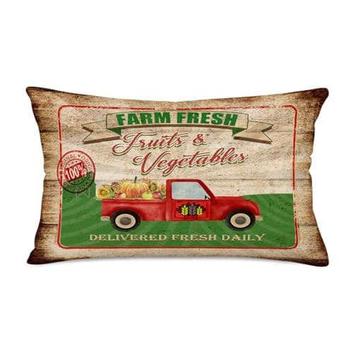 Retro Red Tractor Throw Pillow Covers, 12x20 Inches, Farmhouse Decor