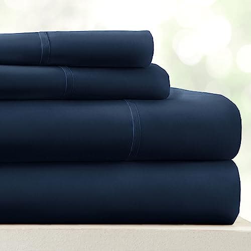 Soft and Cooling Navy Twin Size Bed Sheets - Fits 16 Thick Beds