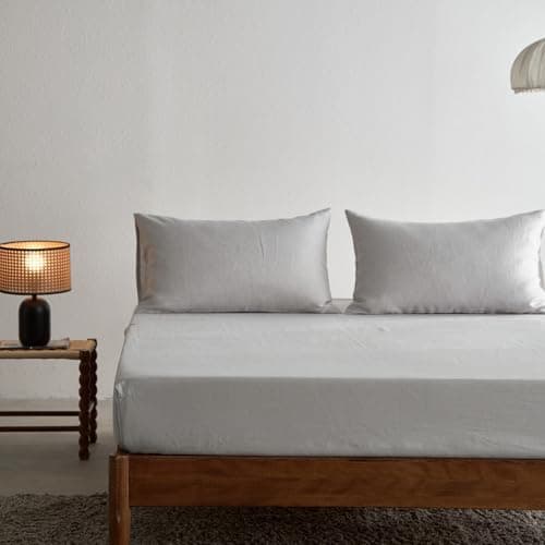 French Linen Pillowcases Queen Size Set of 2 - Solid Color, Breathable and Durable