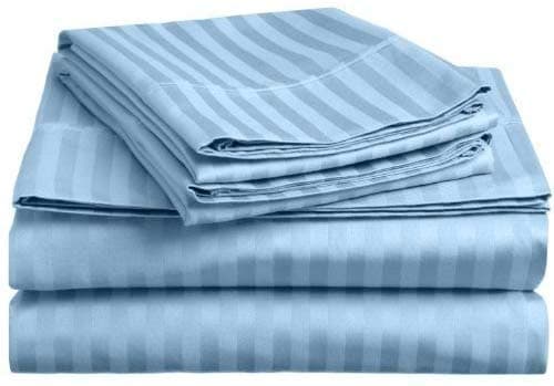 Soft 100% Natural Cotton 550-TC Full Size Sheets (Stripe, Light Blue)