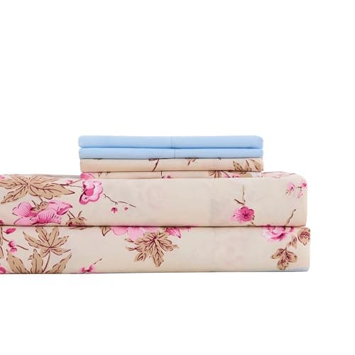 King Size Bed Sheets Set - Deep Pockets, Floral Ultra Soft Microfiber, 90 Thread Count (Grey/Yellow Medallion)