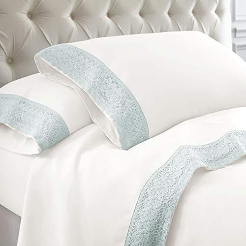 Modern Threads Soft Microfiber Crochet Lace Sheets - White/Blush Queen
