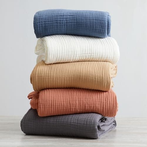 100% Cotton Muslin King Size Blanket | Soft, Breathable, Lightweight Bedding | Maria Collection
