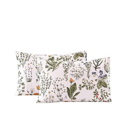 100% Cotton King Size Pillowcases with Botanical Floral Print, 2 Pack