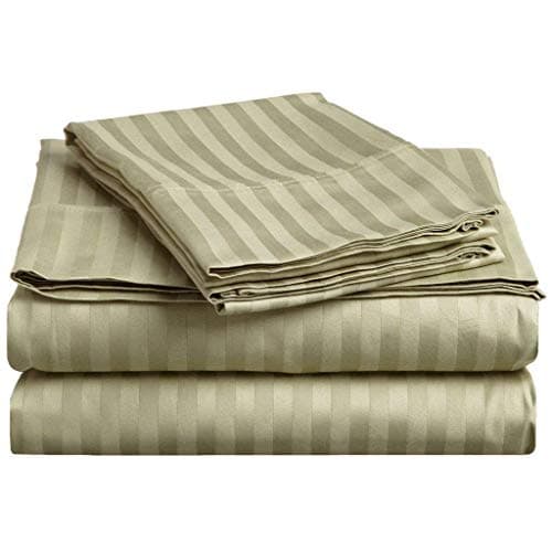 Soft 100% Natural Cotton 550-TC Full Size Sheets (Stripe, Light Blue)