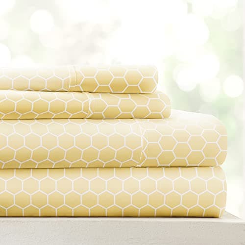 Ultra-Soft & Cooling 4 Piece King Bedding Sheet Set - Yellow Geometric
