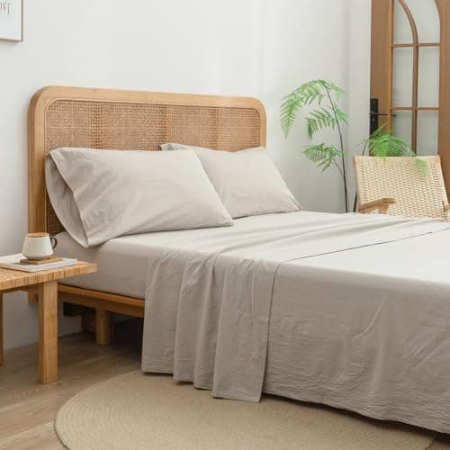 BESTOUCH Solid Linen Grey Queen Sheet Set 100% Washed Cotton
