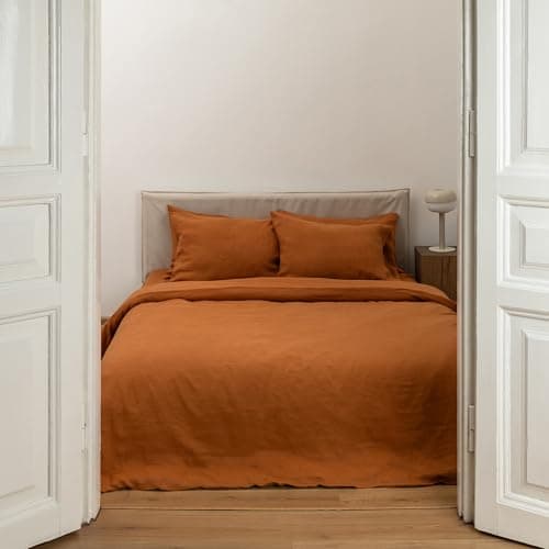 Woodrose 100% Natural Linen King Duvet Cover & Pillowcases, French Flax Comforter Set