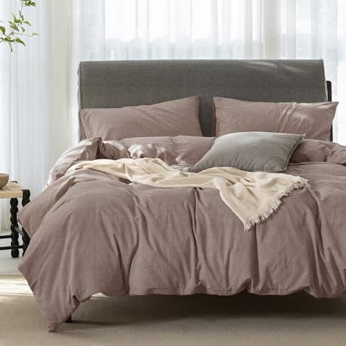 100% Washed Cotton Linen Like King Duvet Cover Set - Ultra Soft & Breathable, 3 Pieces (Off White)