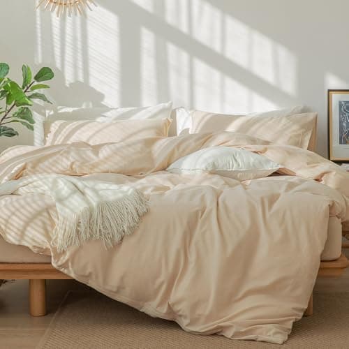 MooMee Queen Duvet Cover Set, Tannish Linen Grey, Breathable & Soft