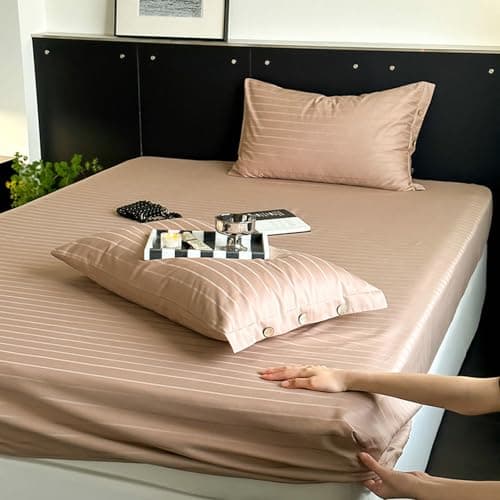 Light Green Thin Stripe 59"x79" Long Staple Cotton Queen 3 Piece Sheet Set