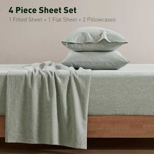 Hyde Lane Organic Linen Sheet Set - 4 Pcs Sage Green Queen Size