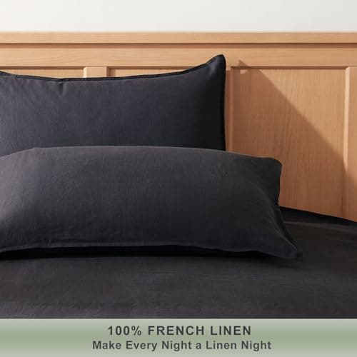 TOSMO Stone Washed 100% Linen Pillowcase Set, Charcoal Grey, 20" x 26"