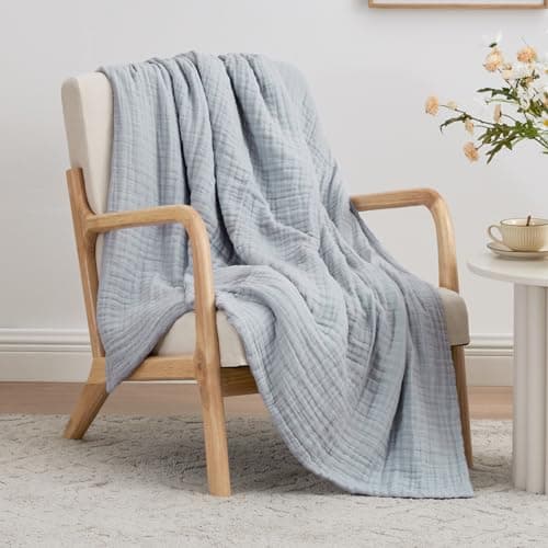 Cyan 100% Cotton Love's Cabin Queen Muslin Blanket, 90"x90"