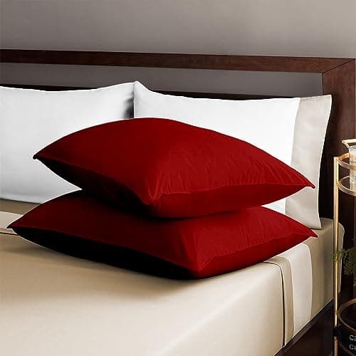 100% Egyptian Cotton Queen 20x30 Blood Red Sateen Weave Pillow Covers (600 Thread Count)