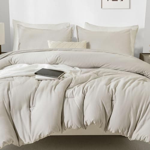Grey Cotton Comforter Queen Size, Breathable Bedding Sets 3 Pieces for All Season