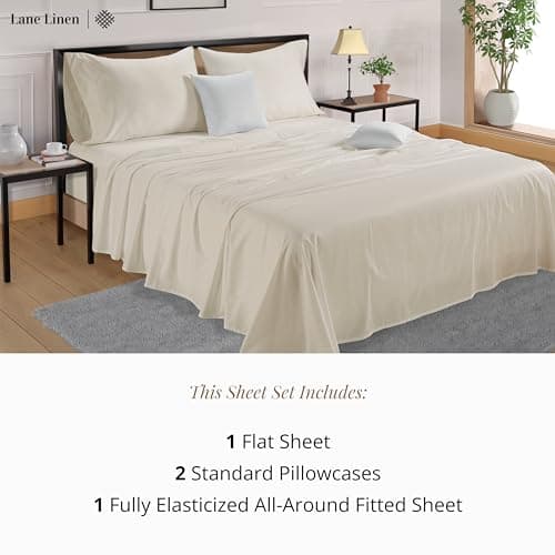 Lane Linen 100% Cotton Full Size Sateen Sheets Set - 600 Thread Count Ivory