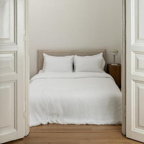 Woodrose 100% Natural Linen King Duvet Cover & Pillowcases, French Flax Comforter Set
