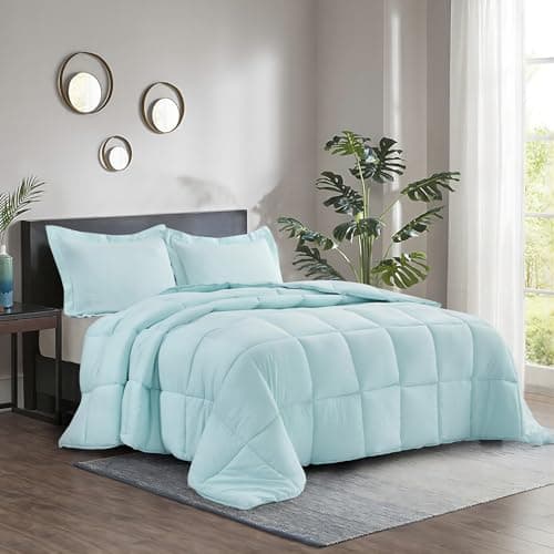 King Size Blue Down Alternative Comforter Set - Reversible Chic Quilt Design