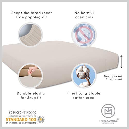 100% Cotton Beige Full Size Cooling Sheet Set with Elastic Deep Pocket