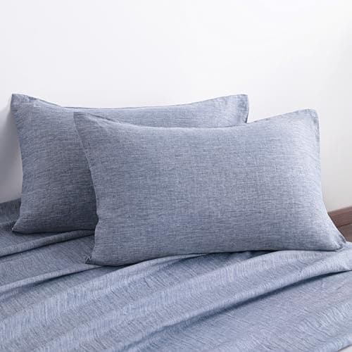 NTBAY 100% Linen Yarn Dyed Pillowcases, Breathable & Cooling, 20x26 Inches