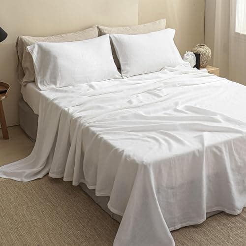 Simple&Opulence 100% Natural Linen Twin Sheets Set, 3 Pcs Breathable & Durable