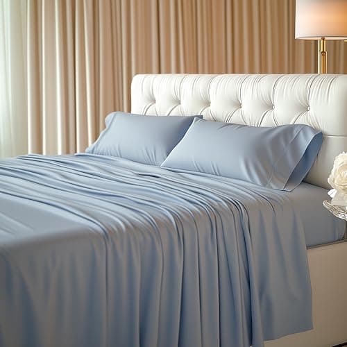 YSSOA Blue Hotel Luxury 4 Piece Bed Sheet Set with Deep Pockets