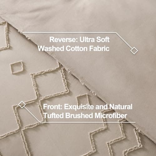 Andency Queen Boho Tufted Comforter Set, Khaki (90x90In Comforter & 2 Pillowcases)