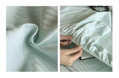 Light Green Thin Stripe 59"x79" Long Staple Cotton Queen 3 Piece Sheet Set